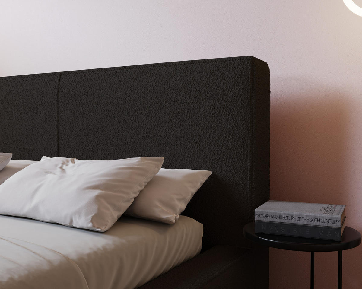 POLSTERBETT 180x200 Morin mit Bettkasten, Boucle, Schwarz - Schwarz, Holz/Textil (180/200cm) - Emporius