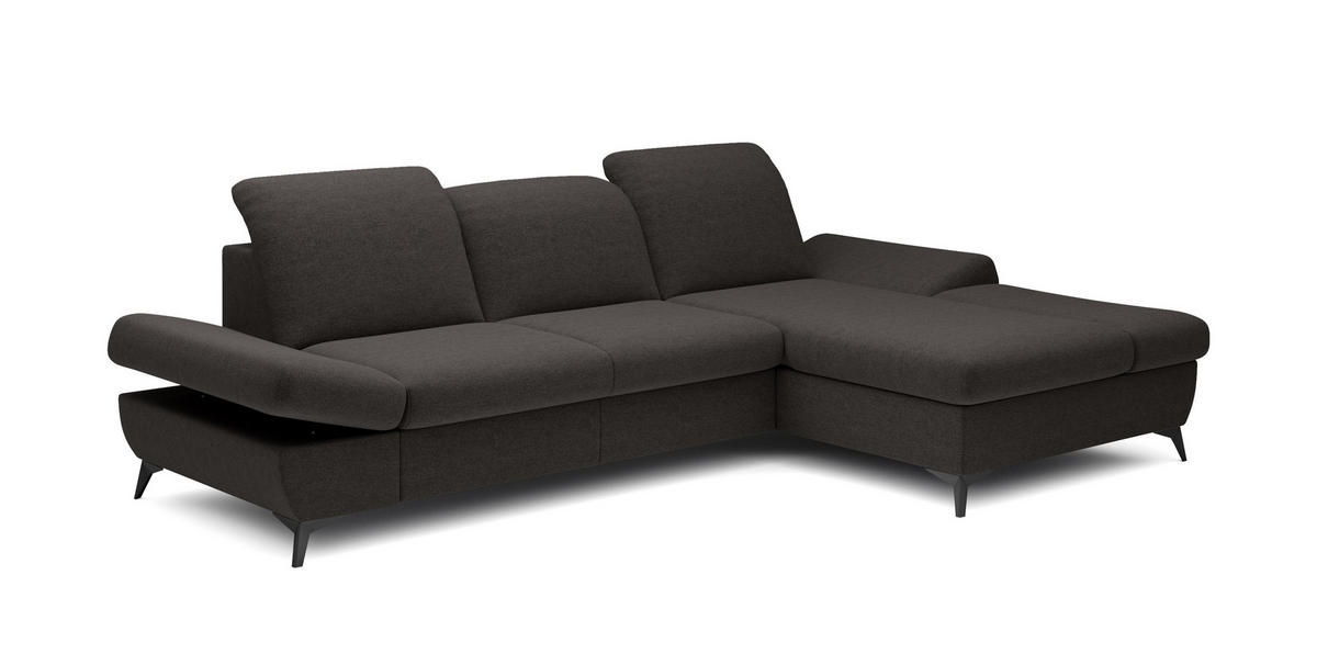 ECKSOFA FELICE R-S Grau Geflochtener Stoff mit Schlaffunktion - Grau, Holz (284/166cm) - MASSENO