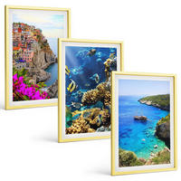 BILDER SET 3er Set - 40x60 cm Goldrahmen - Meerblick, farbenfrohe Häuser - Goldfarben, Kunststoff (40/60cm) - TULUP