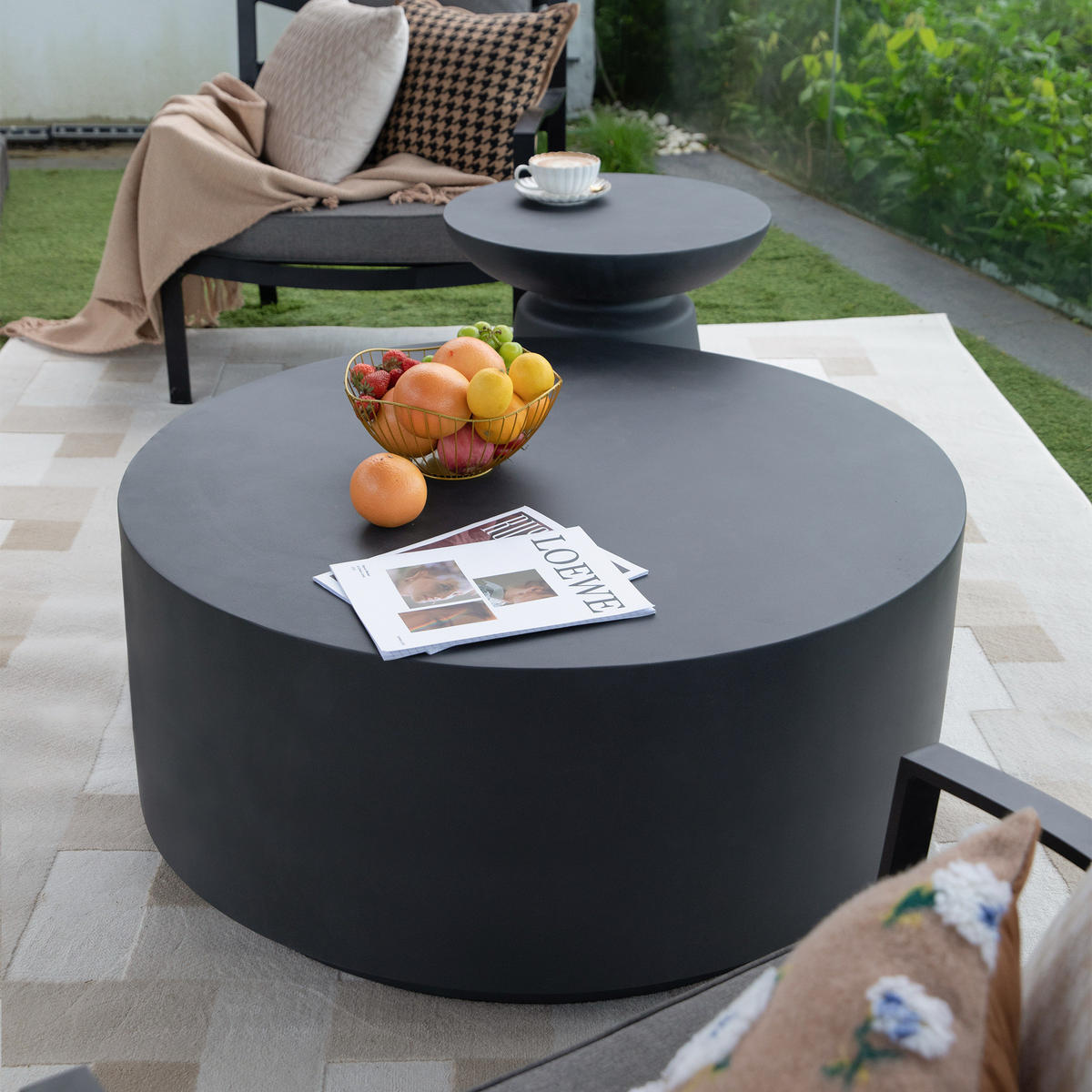 COUCHTISCH ROME Rund Mittel aus Beton 86 x 86 x 41 cm - Schwarz, Naturmaterialien (86/86/41cm) - Elementi