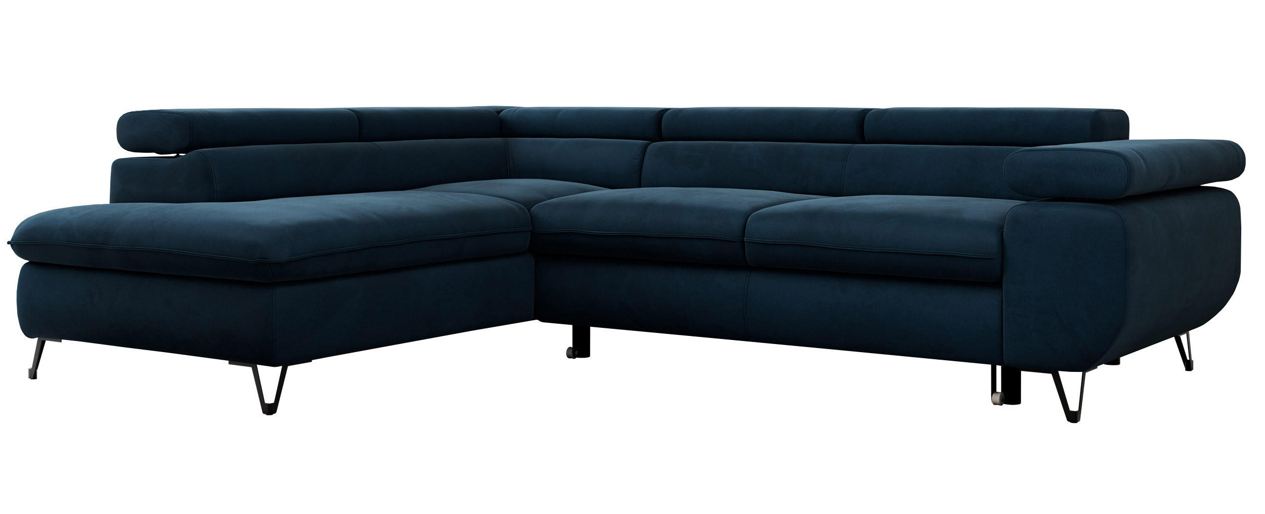 ECKSOFA PEDRO L Dunkelblau Velvet - Links Seite - Schwarz/Dunkelblau, Textil/Metall (208/273cm) - MKS