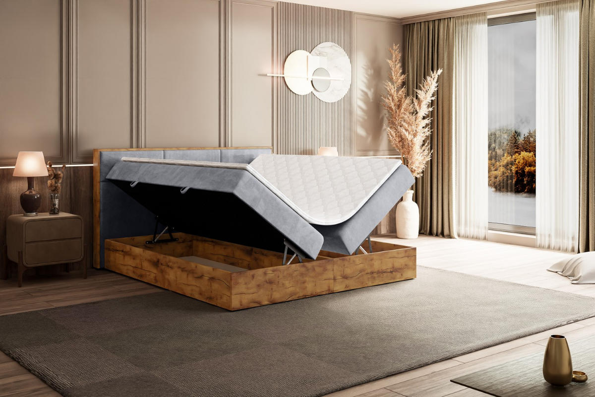 BOXBETT mit Matratze H4 und Lattenrost - LOLLI1 - 200x200 - Hellgrau - Grau, Holzwerkstoff/Kunststoff (200/200cm) - ALTDECOR