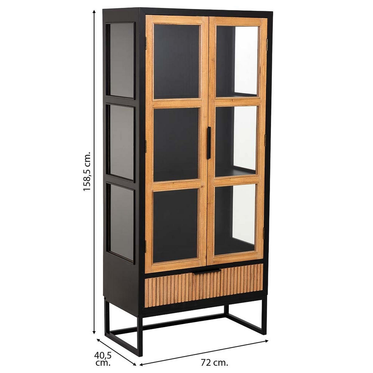VITRINE mit 2 türen und 1 schublade, holz und metall, 72x41x159 cm - Braun, Holz (72/158/40cm) - Wanderlust