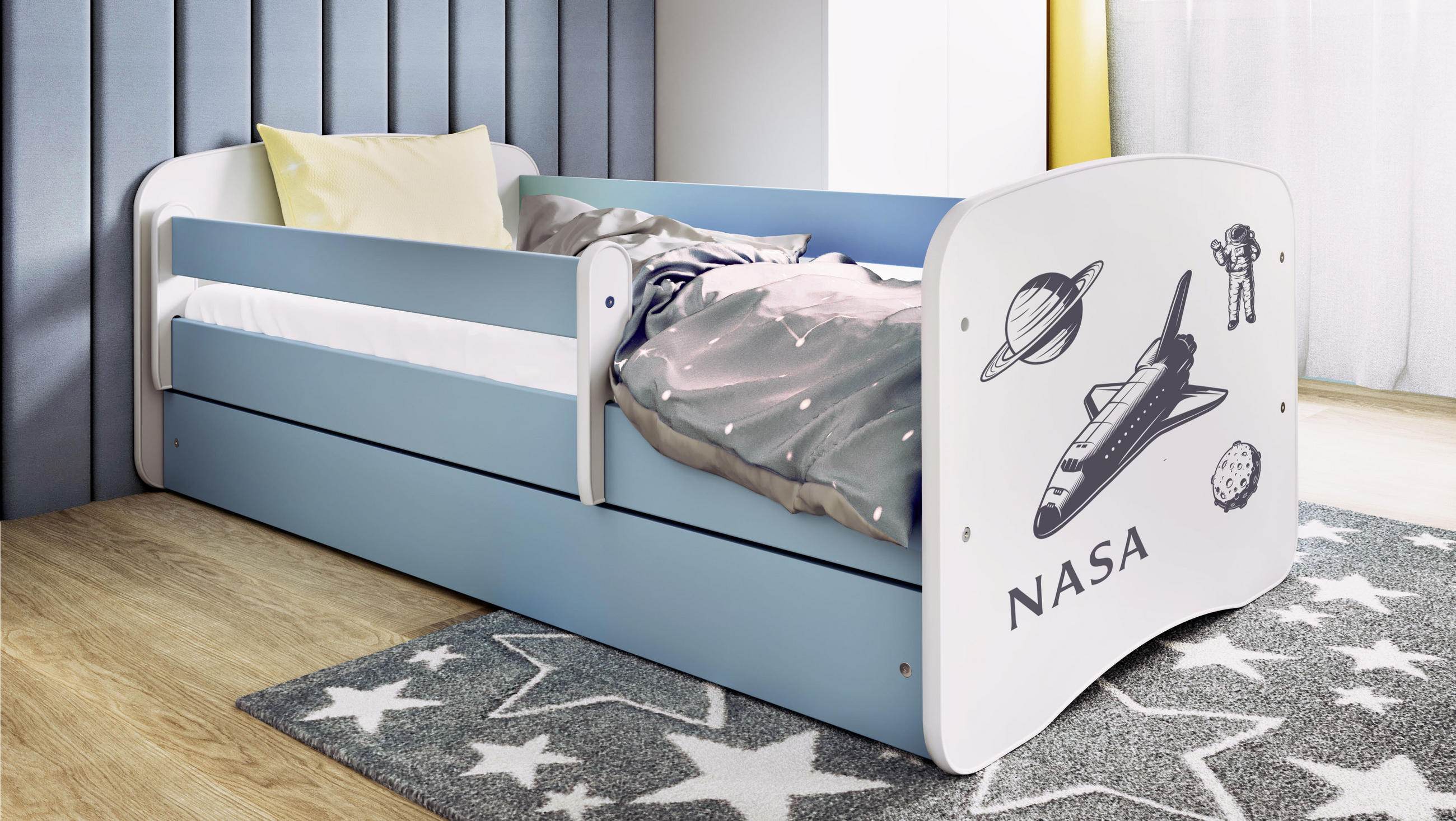 KINDERBETT NASA mit Schublade 180/80 90/61/184 - Blau, Holzwerkstoff (80/180cm) - RAUMHIRSCH FURNITURE