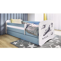 KINDERBETT NASA 70x140 cm mit Matratze, Schublade, Rausfallschutz & Lattenrost, Blau - Blau, Holzwerkstoff (70/140cm) - RAUMHIRSCH FURNITURE