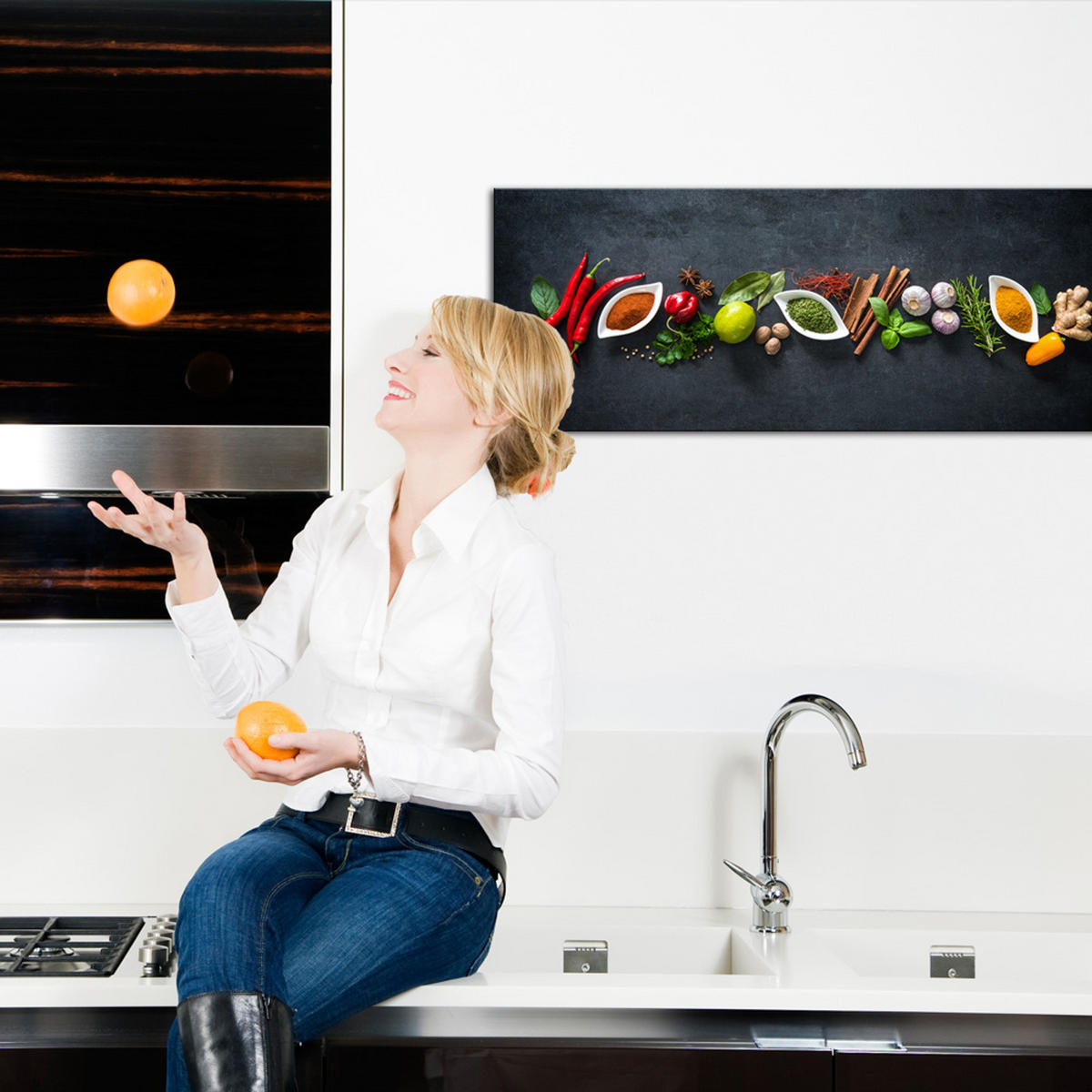 GLASBILD 80x30 cm Küche Kräuter modern - Gelb, Glas (80/30cm) - artissimo