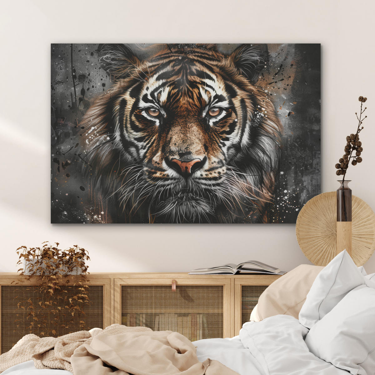 AKUSTIKPANEEL Tiger - Tiere - Porträt - Luxus - Schwarz 100x70 cm - Braun, Textil (100/0.9/70cm) - MuchoWow