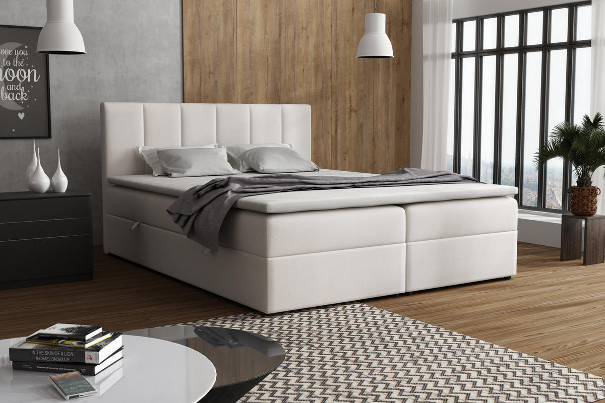 BOXBETT LISA mit Bettkästen H2/H3 Matratze 140 x 200 cm - Beige, Holzwerkstoff (140/200cm) - VENASI MÖBEL