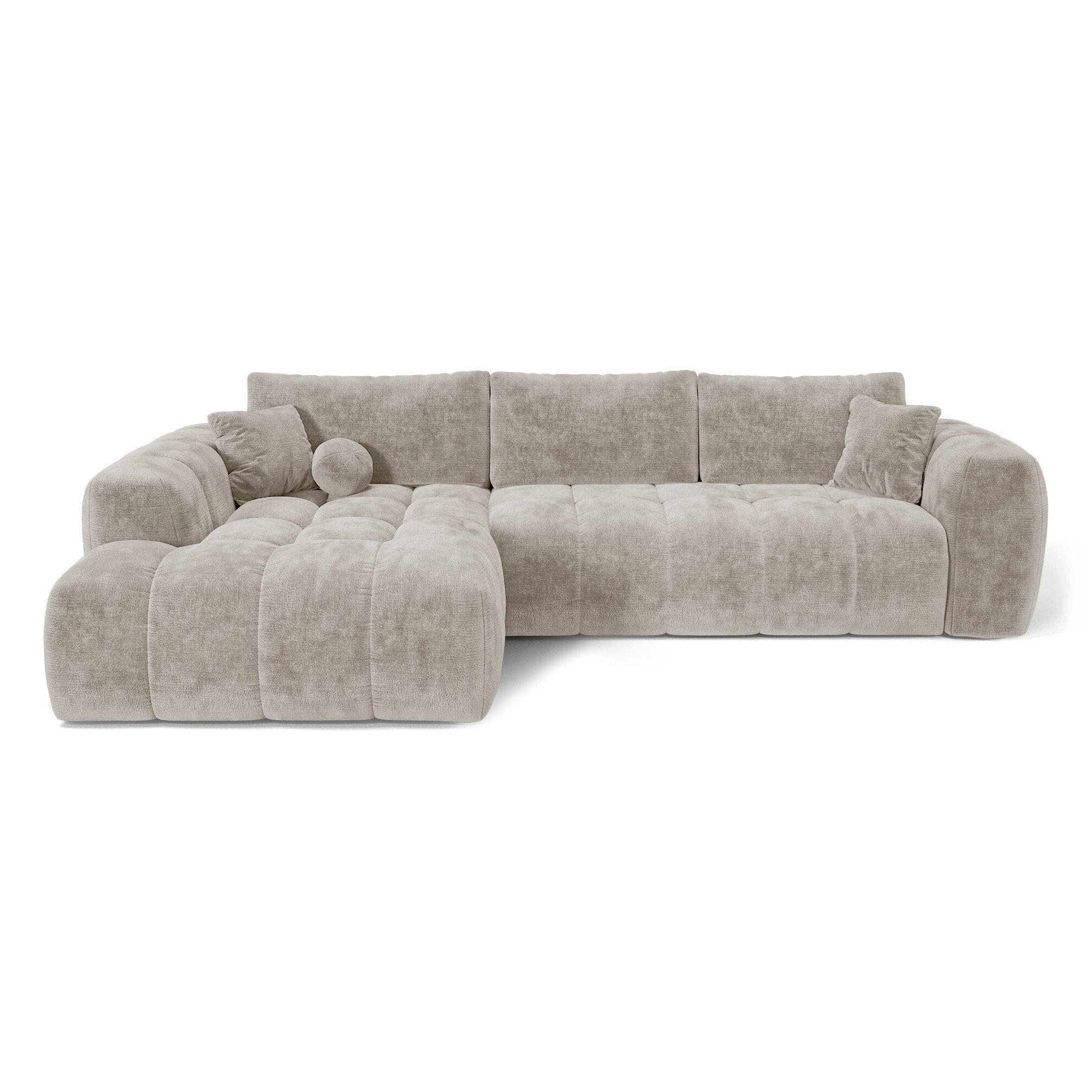 LINKSECK-SCHLAFSOFA mit Stauraum SKY Geprägter Samt Taupe 310cm - Taupe, Textil (310/180cm) - Premium Interiors