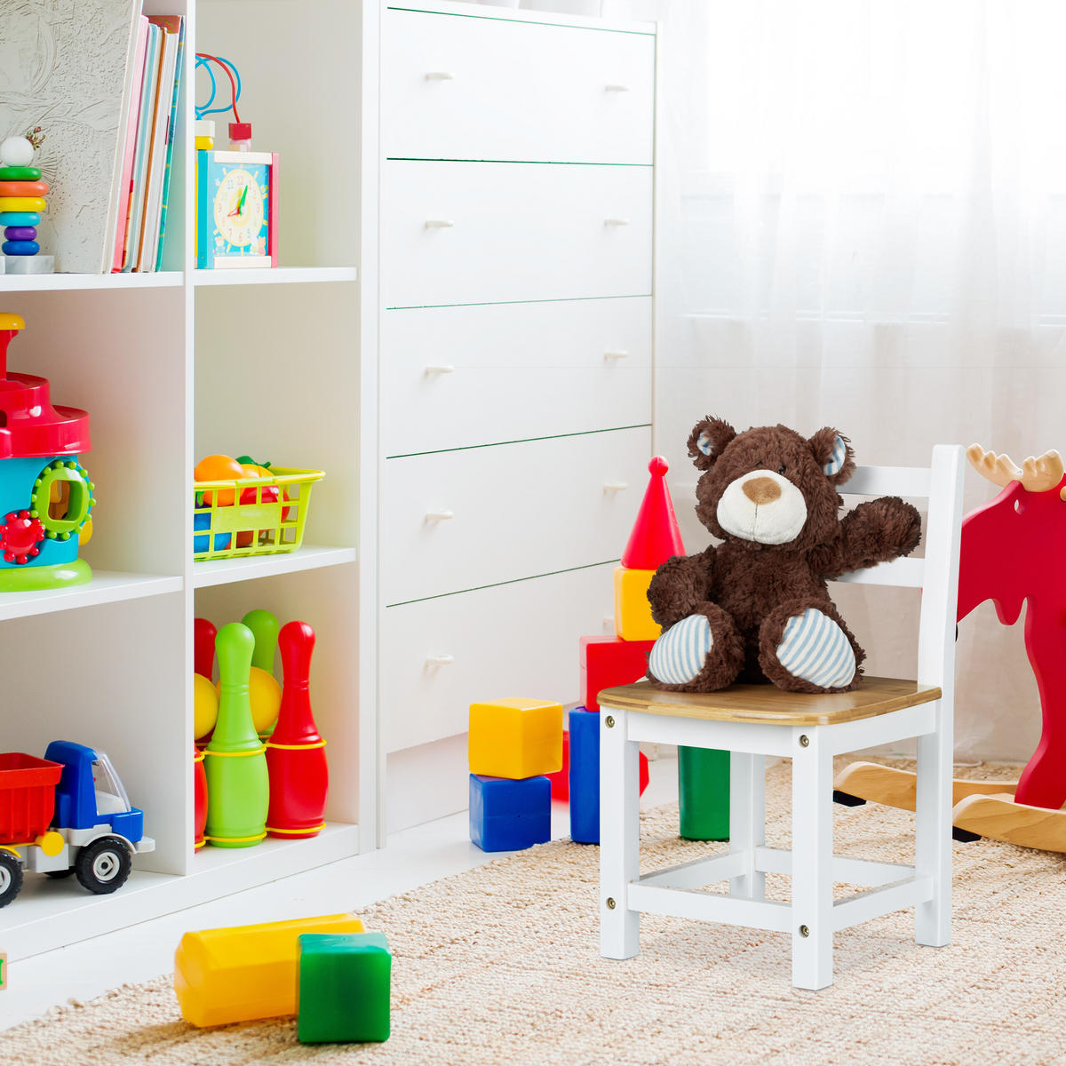 KINDERSTUHL Weiß Natur Bambus - Weiß, Holz (28.5/50/28cm) - Relaxdays