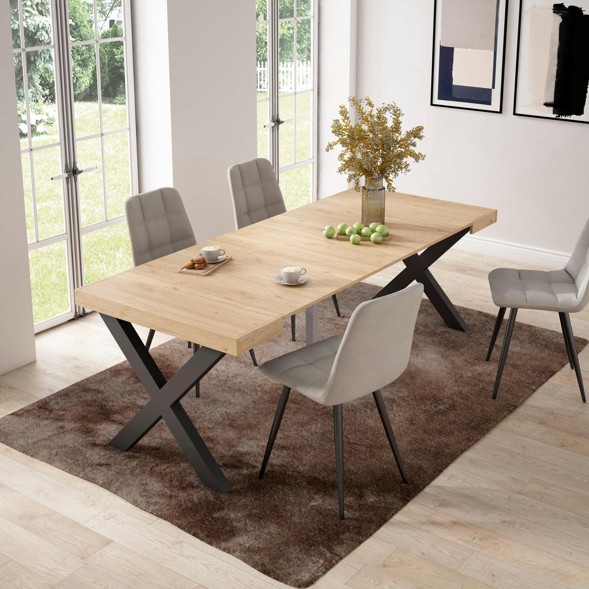 KONSOLENTISCH ausziehbar 58 bis 222cm, für 10 Gäste, eiche, 90/58/73cm - Eichefarben, Holzwerkstoff (90/222/73cm) - Skraut Home