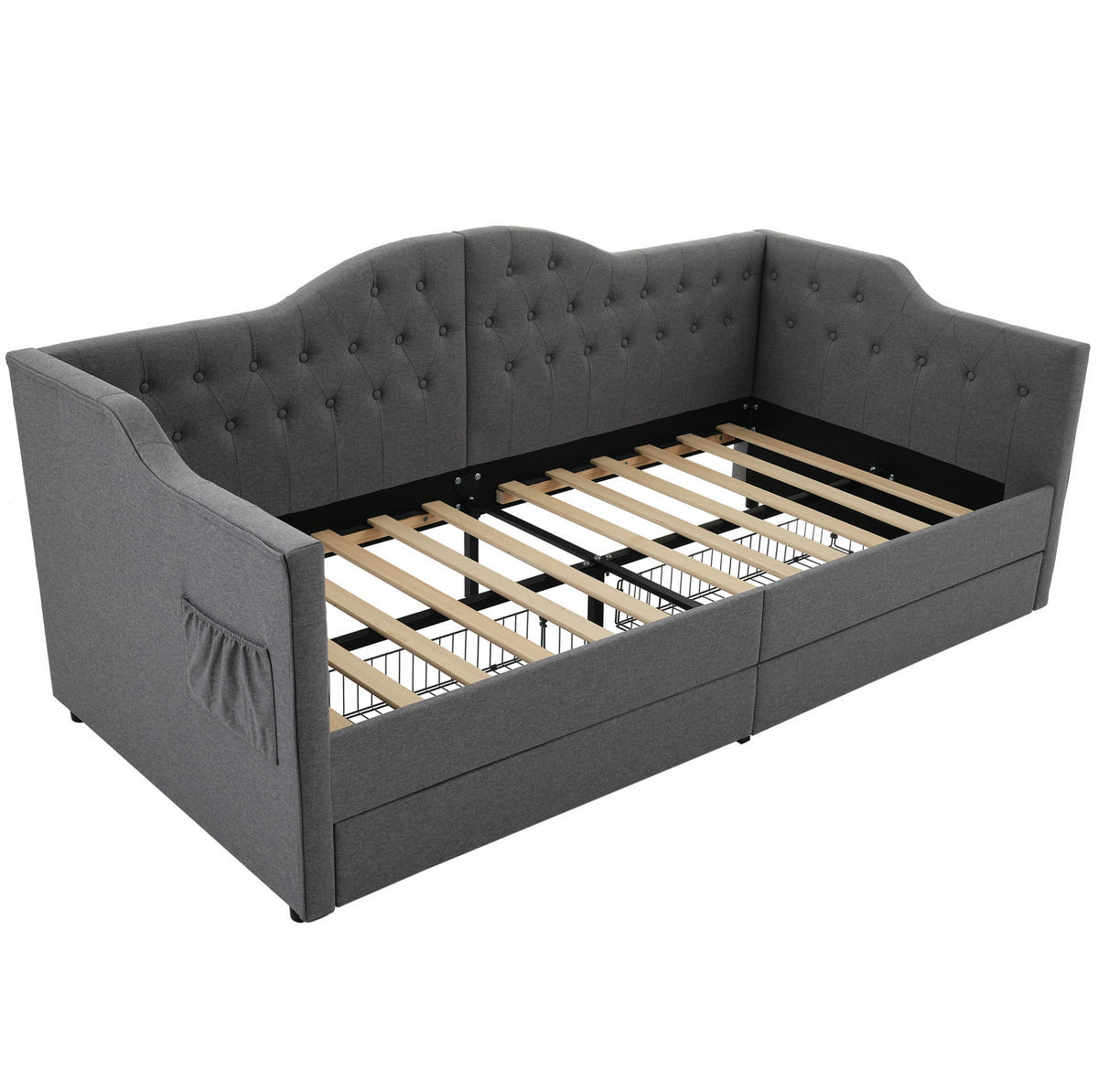 POLSTERBETT 90/200 cm Grau mit Ladefunktion und 2 Schubladen - Grau, Textil (90/200cm) - OKWISH