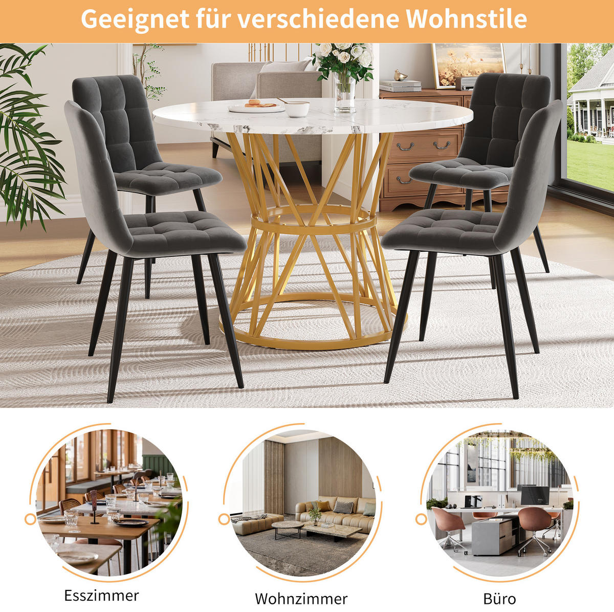 ESSTISCH 100/100/76 cm gold mit höhenverstellbaren Füßen aus MDF und Metall - Goldfarben, Holzwerkstoff (100/100/76cm) - OKWISH