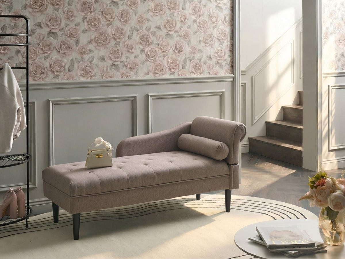 ČALOUNĚNÉ LEHÁTKO CHAISE LONGUE PRAVOSTRANNÉ Látka Taupe Yvoire - černá/béžová, textil (68/72/151cm) - Beliani