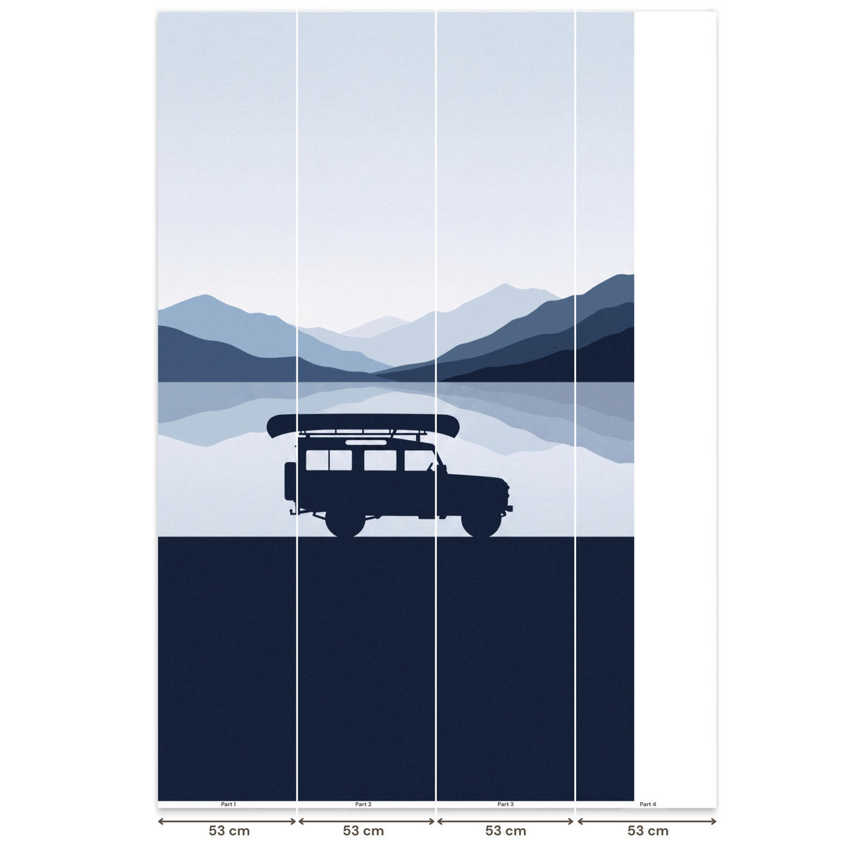 KINDERTAPETE - Auto - See - Berge - Blau - 160x280 cm - Blaugrau, Papier (160/280cm) - OnlyWow