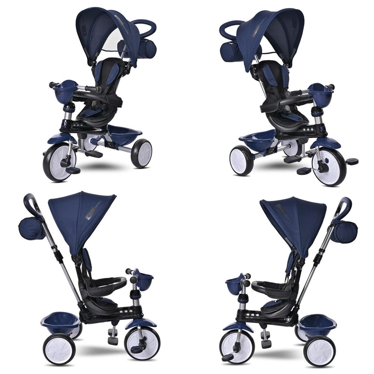 DREIRAD One 3 in 1 dunkelblau EVA-Reifen Schiebestange Anti-Rutsch Pedale umbaubar - Dunkelblau, Metall (70/50/96cm) - Lorelli