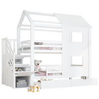 ETAGENBETT 90/200 cm in Weiß mit Treppenschrank, Schublade und Dach Kiefer & MDF - Weiß, Holz/Holzwerkstoff (90/200cm) - CHICFURN