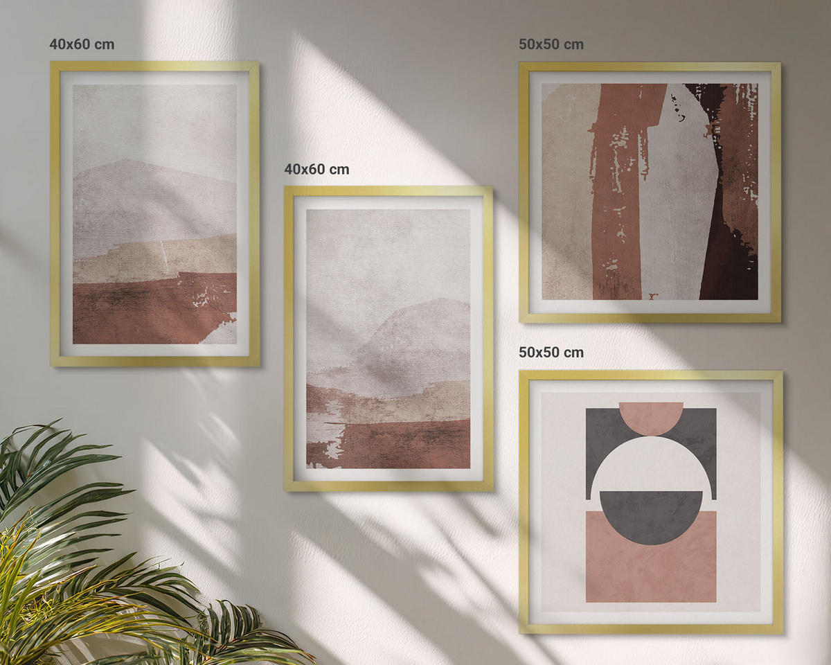 BILDER SET 4er Set - 50x50 cm & 40x60 cm Goldrahmen - Abstrakte braune Muster - Goldfarben, Kunststoff (50/50cm) - TULUP