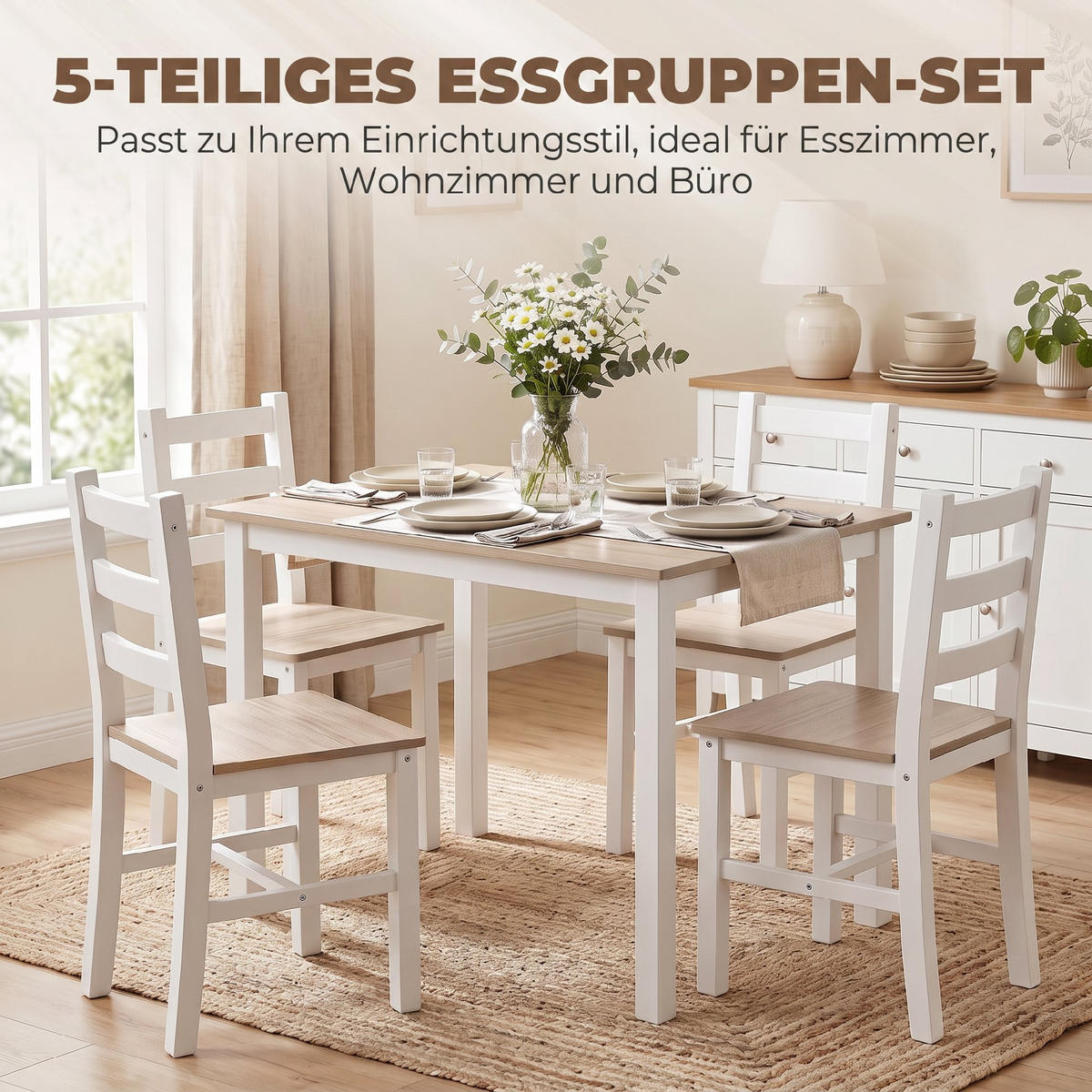 ESSGRUPPE Kiefernholz Natur Weiß - Naturfarben/Weiß, Holz (65/75/108cm) - HOMCOM