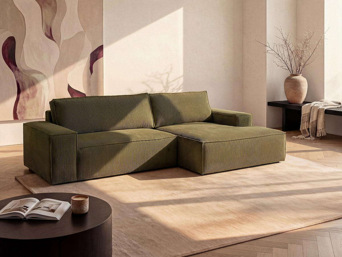 SCHLAFSOFA - 4 Personen - Samt, Stoff - Khaki - - Olivgrün, Textil (267/85/167cm) - Vente-Unique