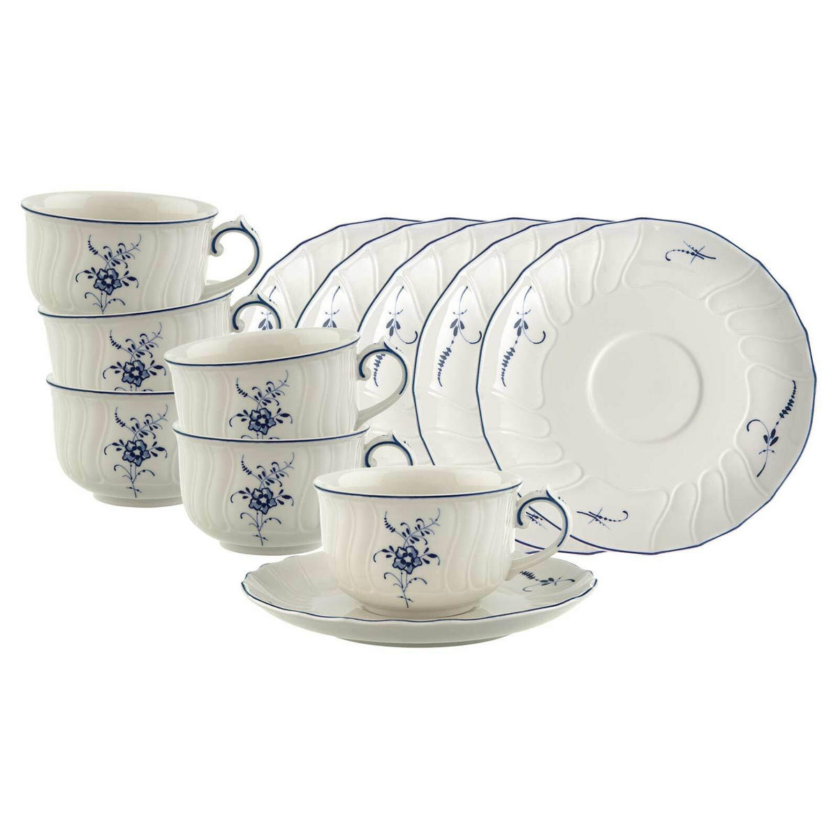 TEETASSEN MIT UNTERTASSEN Vieux Luxembourg weiß-blau 150 ml 6er Set - Blau/Weiß, Keramik (0.15L) - Villeroy & Boch
