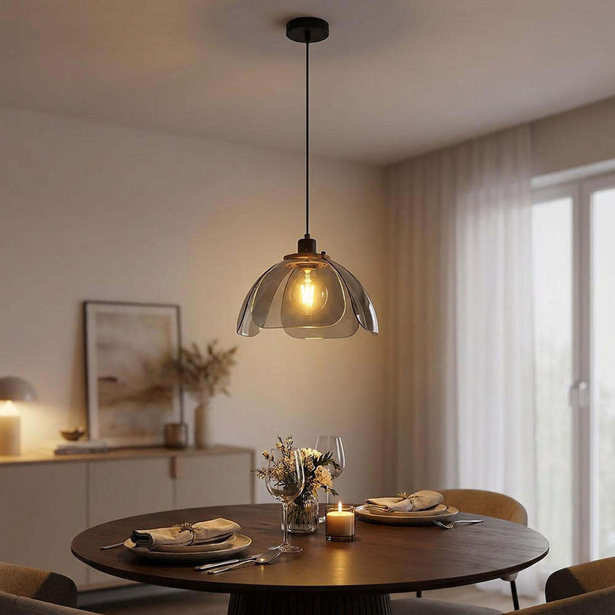 HÄNGELEUCHTE Metall Glas Grau - Grau, Glas (34/34/120cm) - Globo Lighting