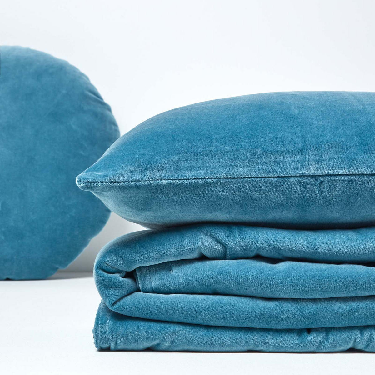 SAMT-KUSCHELDECKE 150/200 cm, Baumwolle wattiert - Blau, Textil (150/200cm) - Homescapes