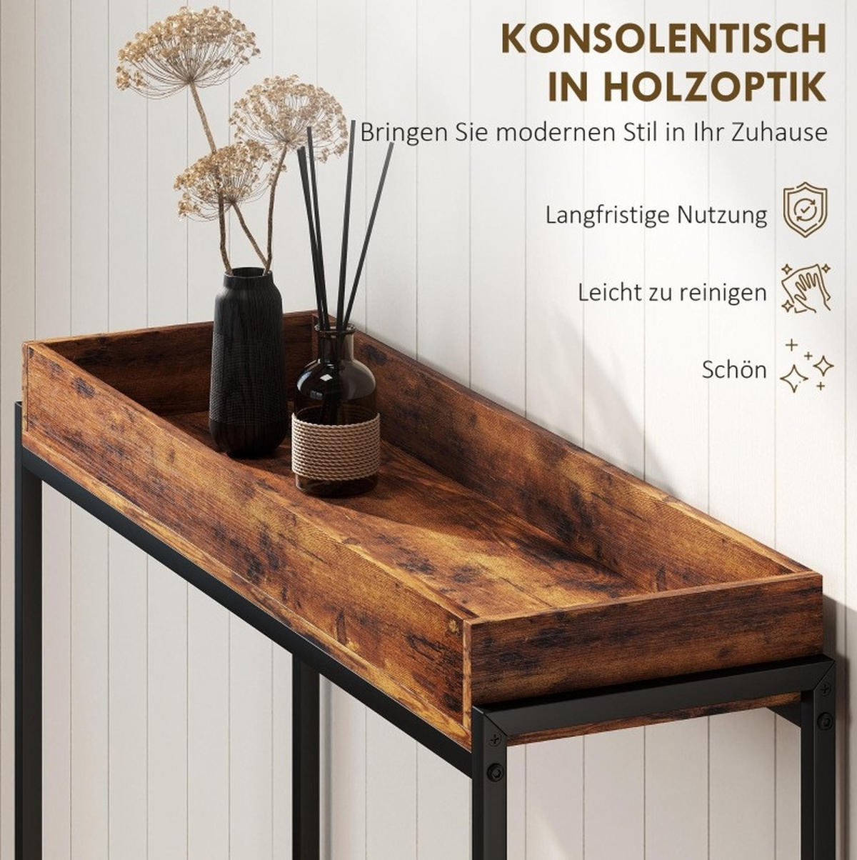 KONZOLOVÝ stolík 100/30/91 cm, drevený, rustikálna hnedá - hnedá, drevo (100/30/91cm) - BEAOK