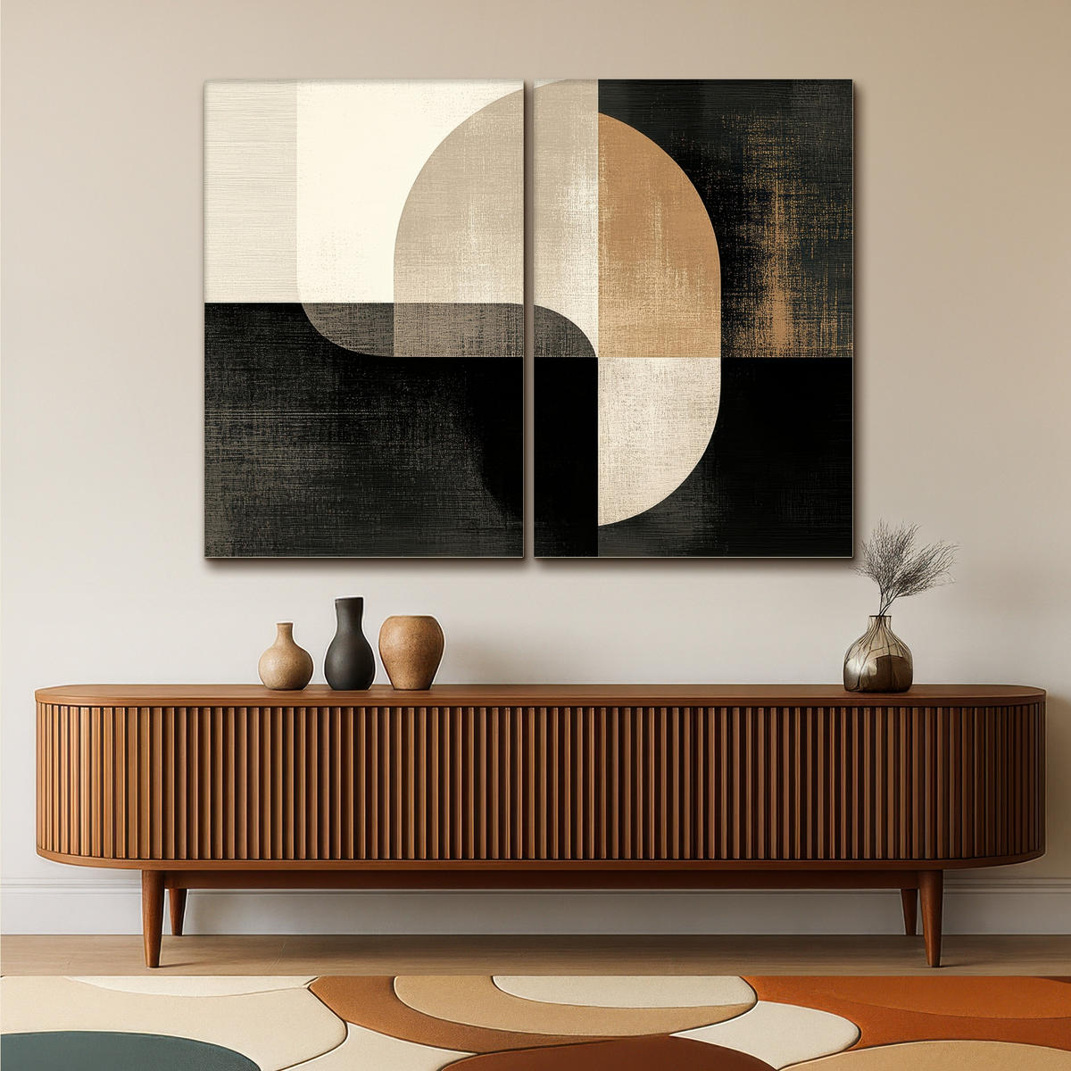 LEINWANDBILD 2er Set Formen - Abstrakt - Gold 160x120 cm - Schwarz, Textil (160/120cm) - MuchoWow