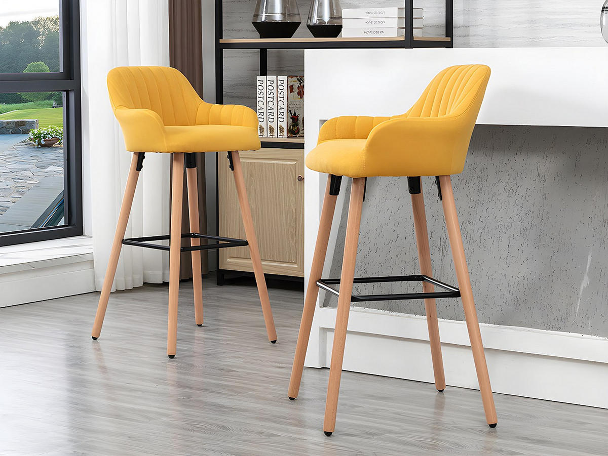 BARHOCKER - 47 cmcm x 52 cmcm - Stoff - Senffarben - ELEANA - Dunkelgelb, Textil (47/98/52cm) - Vente-Unique