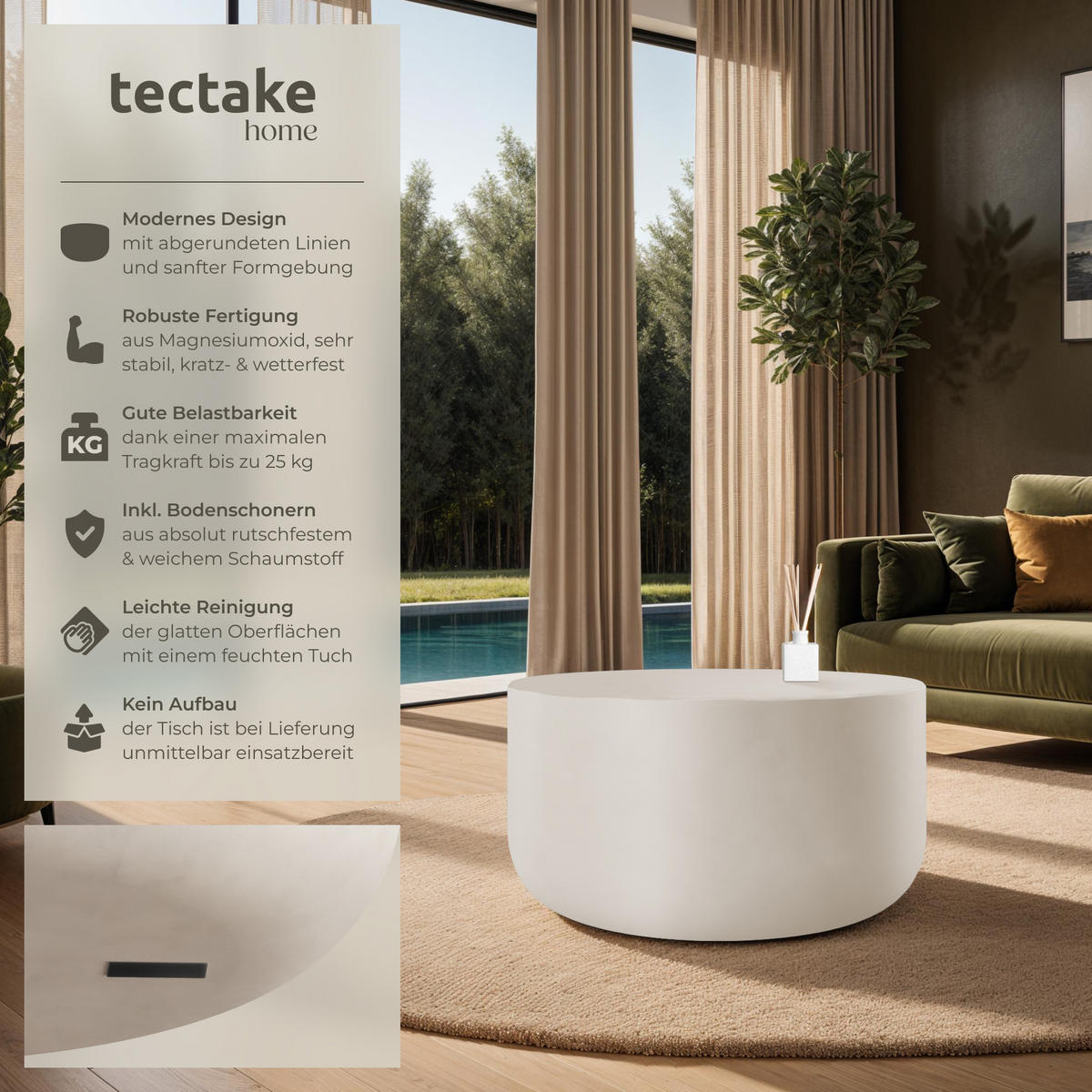 COUCHTISCH rund Ronan, 80 x 39, 5 cm, weiß - Weiß, Keramik (80/80/39.5cm) - tectake