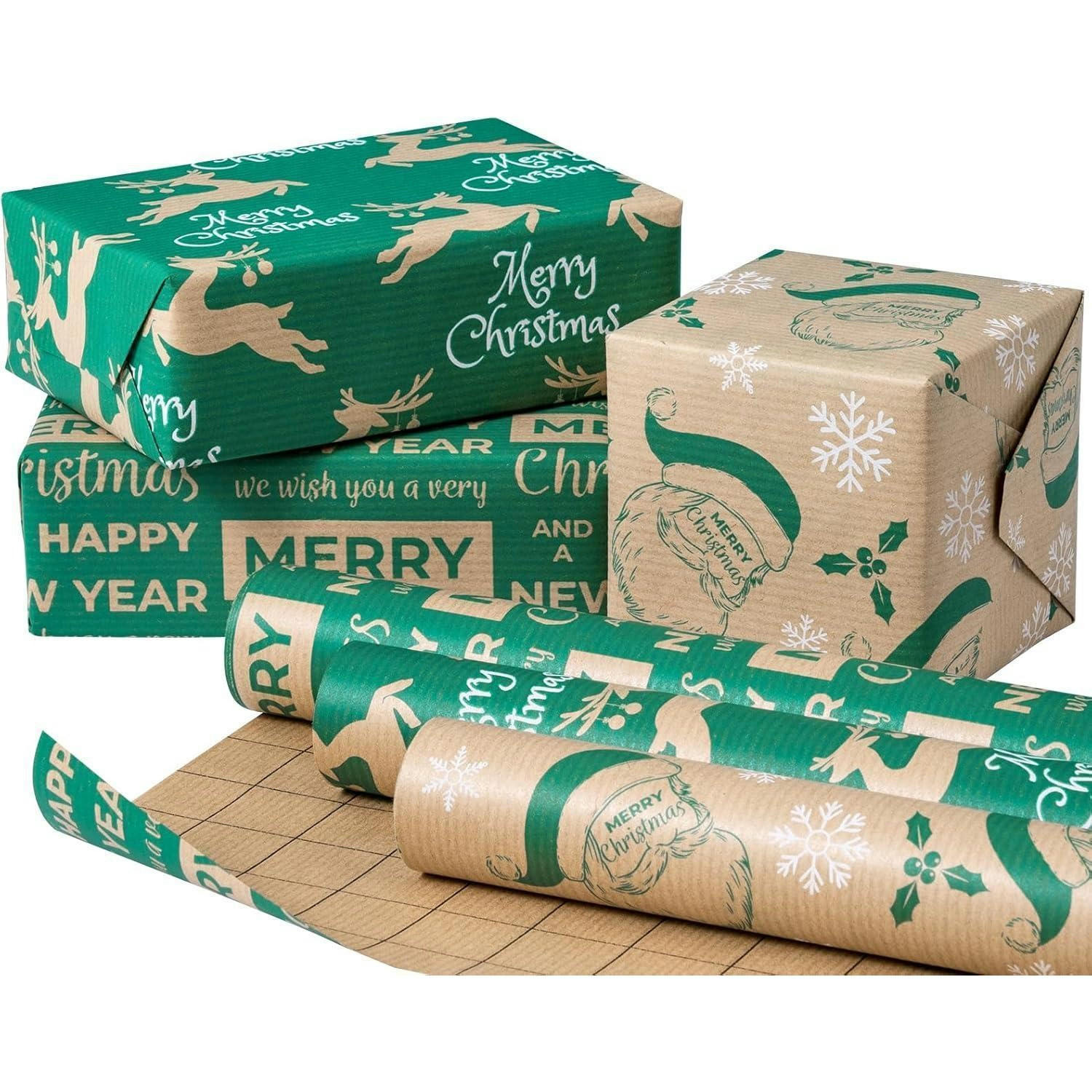 GESCHENKPAPIER 3 Rollen Set Kraftpapier Weihnachten - Multicolor, Papier (43.2/1/300cm)