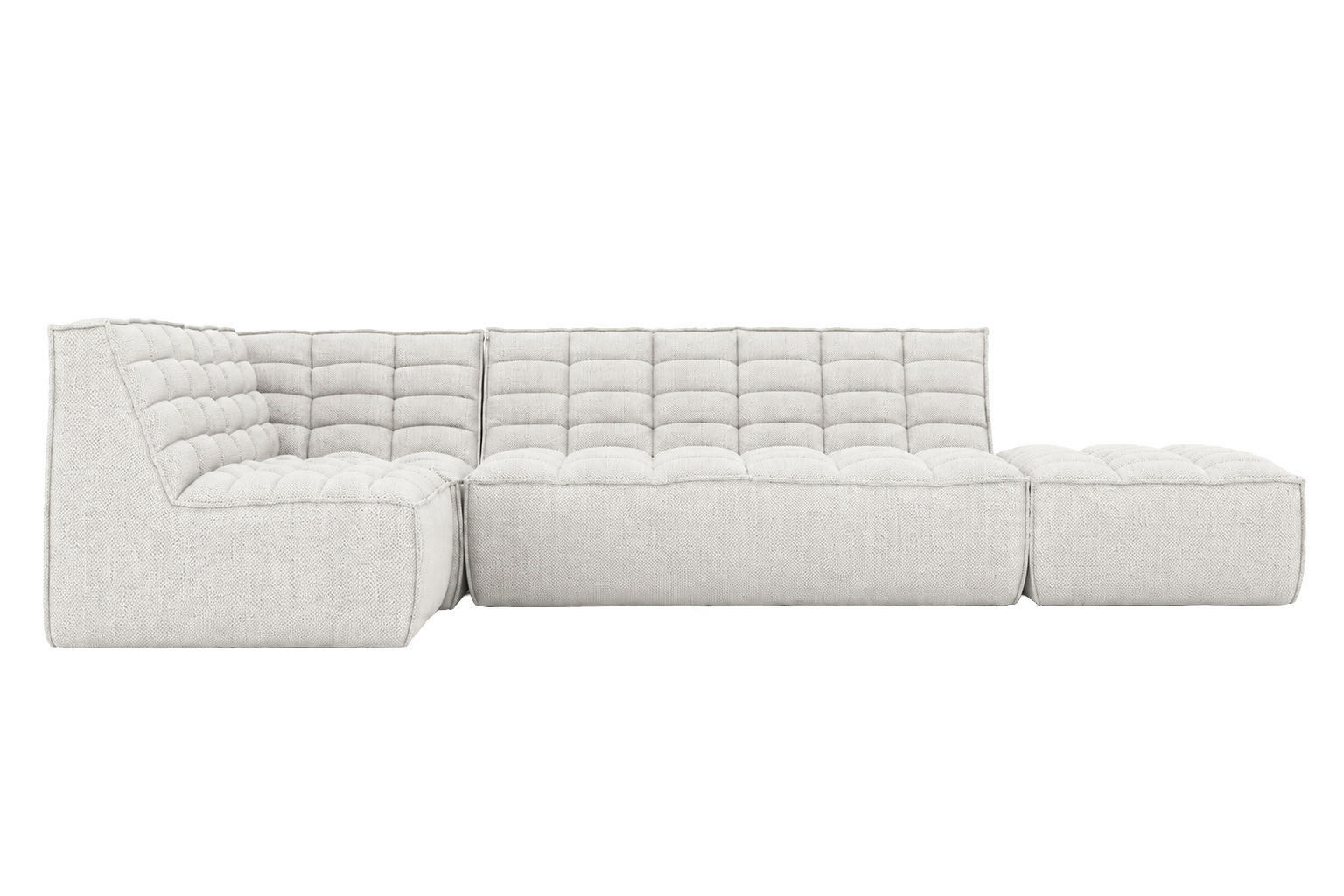 ROHOVÁ SEDAČKA modulární ve tvaru L s taburetem, plyšová tkanina Pop, Ice, Levá strana, LAZY L s taburetem - bílá, dřevo (333/173cm) - Kaiser Möbel