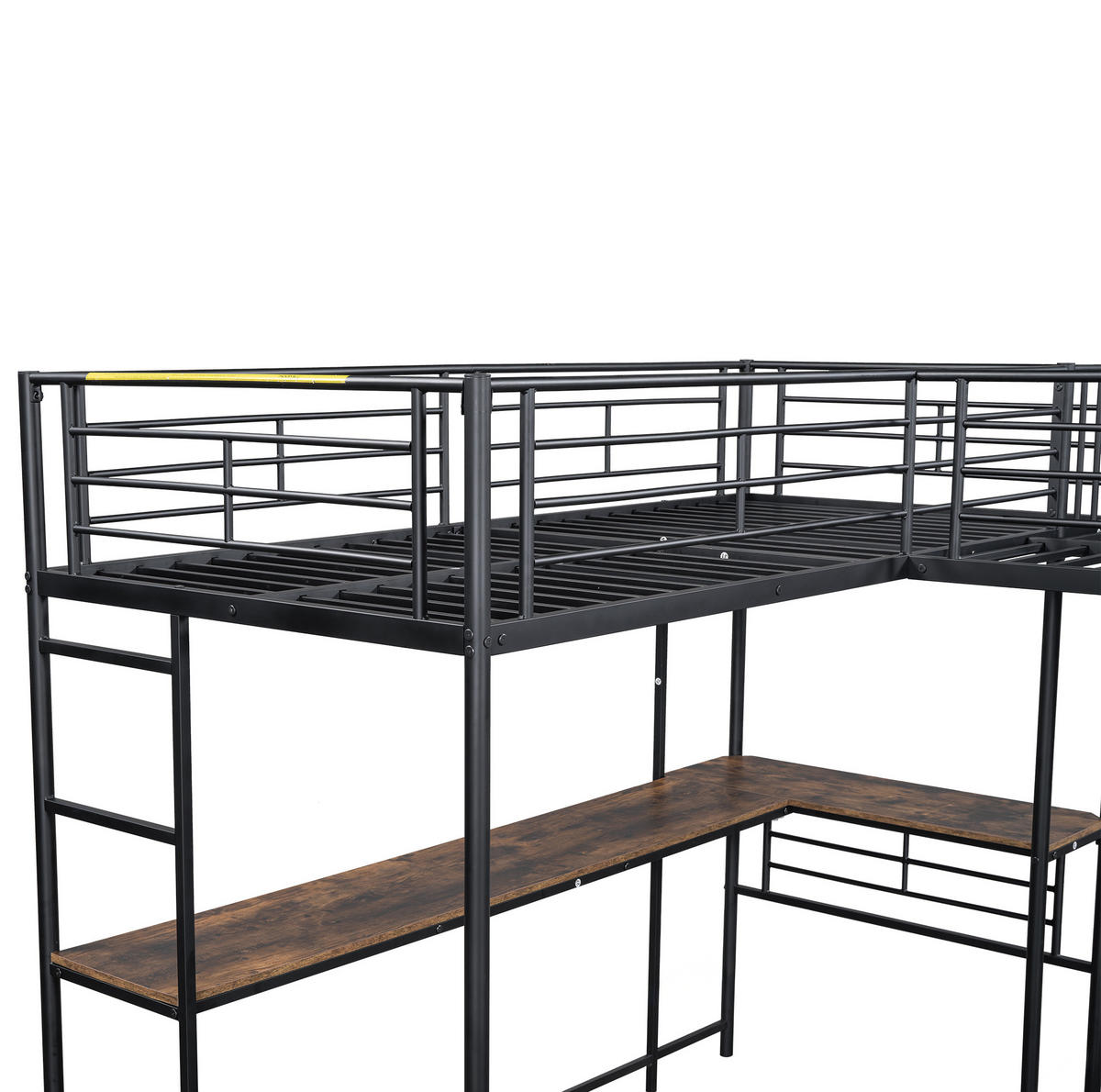 HOCHBETT 90/200 cm mit Schreibtisch und Doppeltreppe in Schwarz - Schwarz, Metall (90/200cm) - Flora Grace