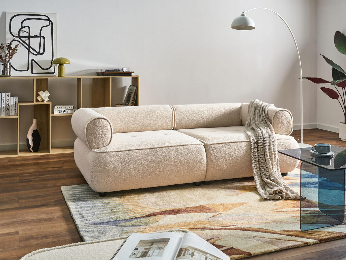 POHOVKA 3-místná Bouclé Krémově bílá Salla - krémová, textil (200/63/96cm) - Beliani