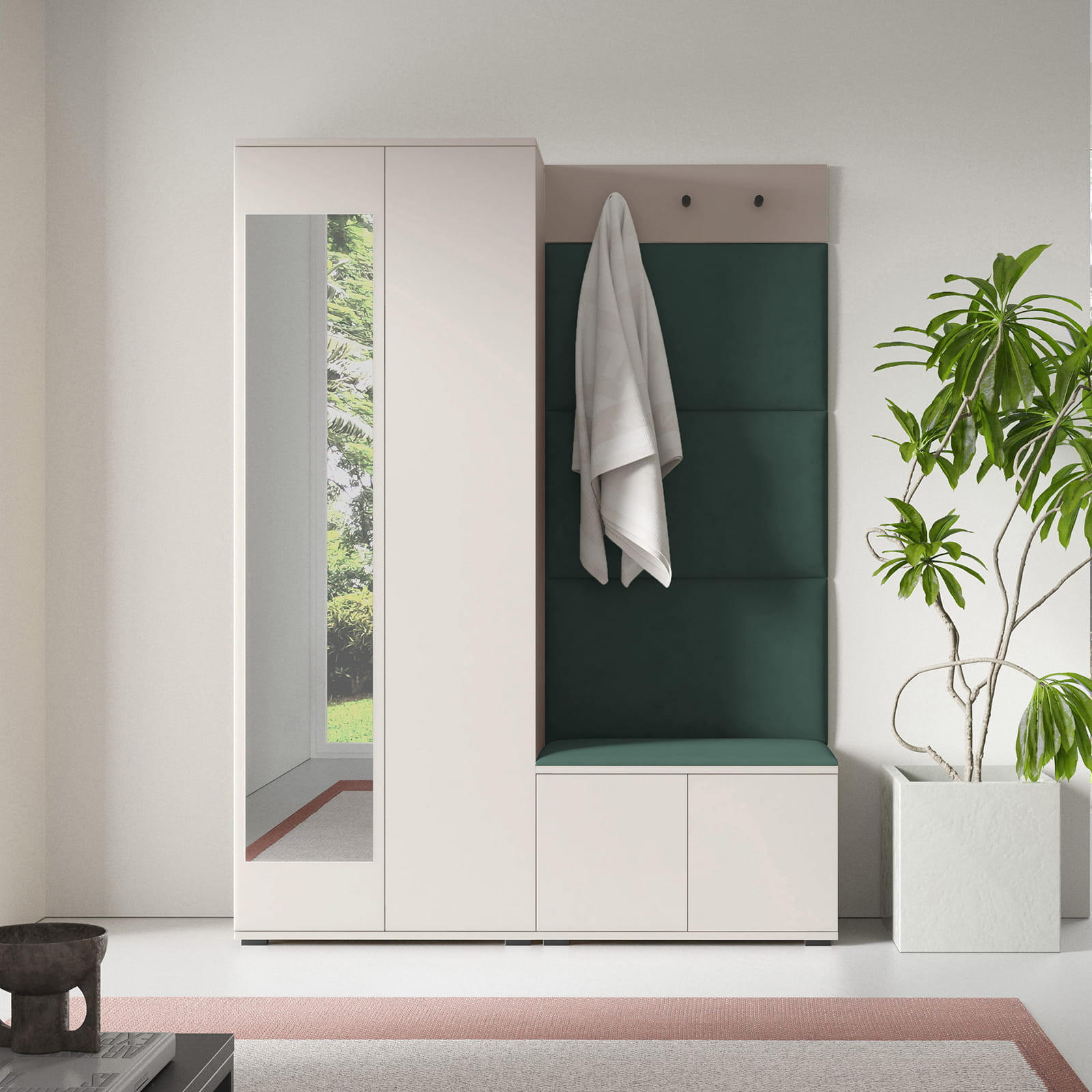 GARDEROBE Napoli 3 Kleiderschrank mit Polsterpaneelen Grün - Beige/Grün, Holzwerkstoff (140/189/40cm) - Jerpax