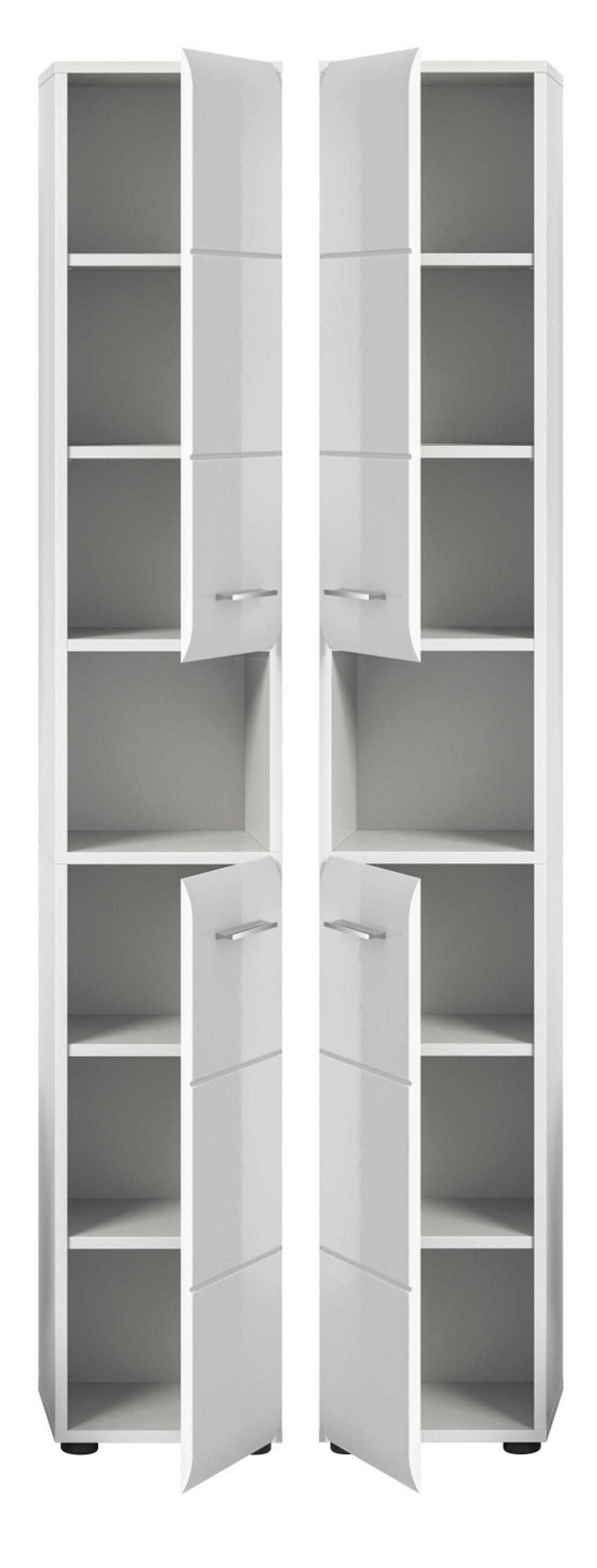 HOCHSCHRANK weiß Hochglanz, Badschrank 30 cm mit viel Stauraum - Weiß Hochglanz/Silberfarben, Holzwerkstoff/Kunststoff (30/185/30cm) - Inn.Furn