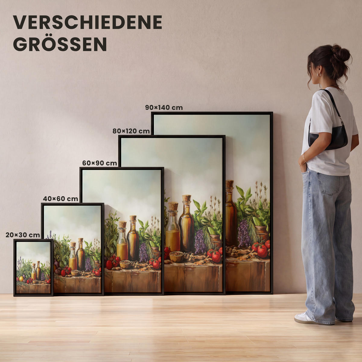 LEINWAND Bilder mit Rahmen - Stilleben - Kräuter - Gewürze - Früchte - Farbenfroh - 100x150 - Grün, Textil (100/150cm) - MuchoWow