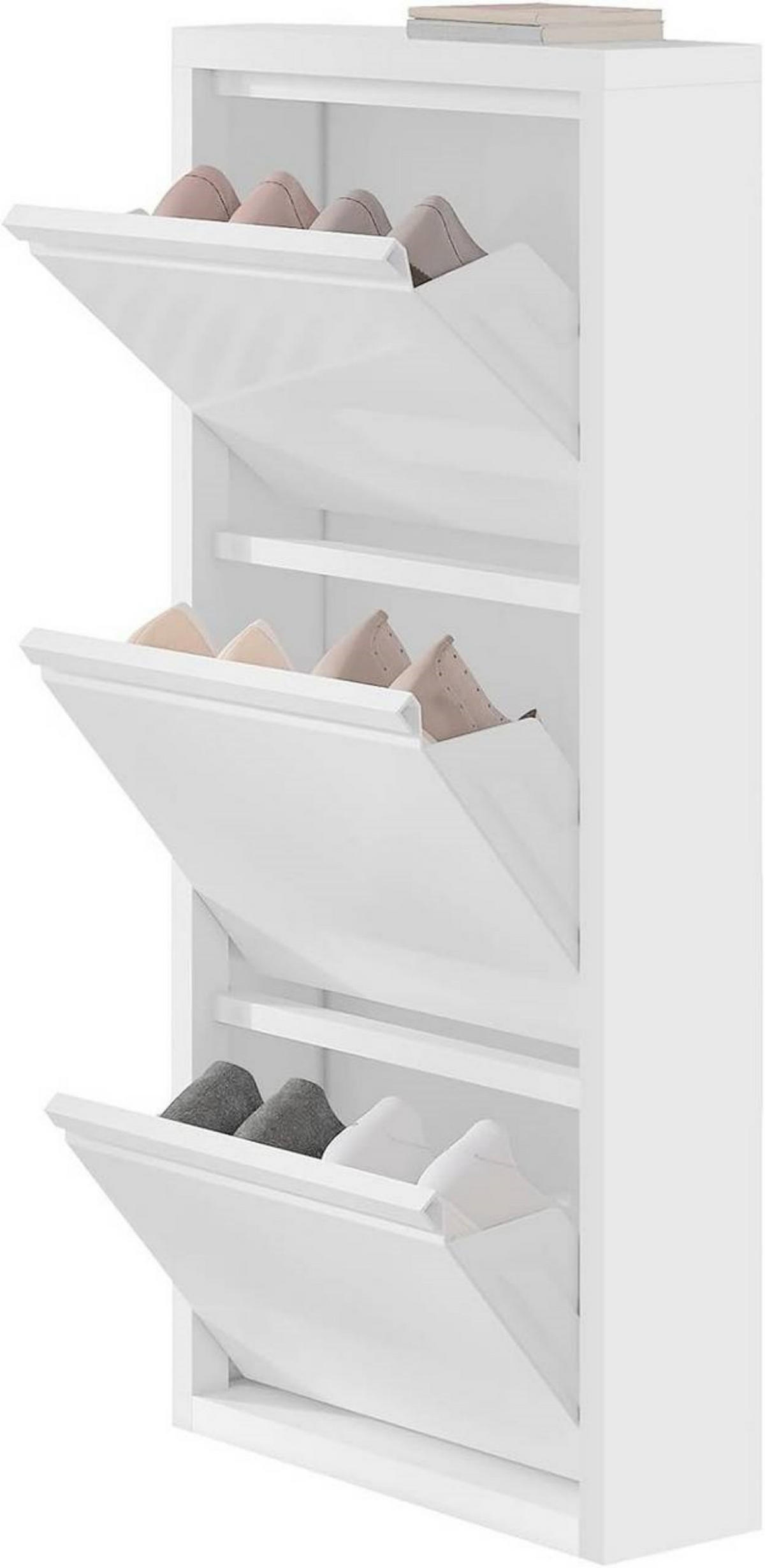 SCHUHSCHRANK mit 3 Klappen, 50x106x15cm, Weiß - Weiß, Metall (50/106/15cm) - Woltu