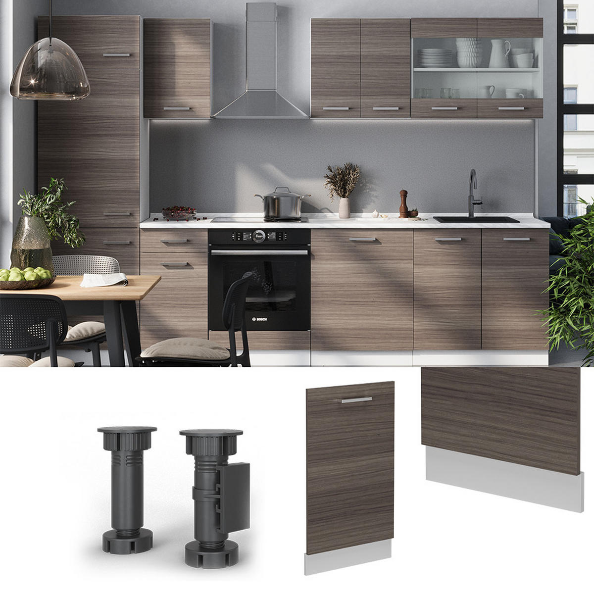 GESCHIRRSPÜLBLENDE R-Line Edelgrau 45 cm ohne Arbeitsplatte - Weiß/Braun, Holzwerkstoff (45/81.8/1.6cm) - Vicco