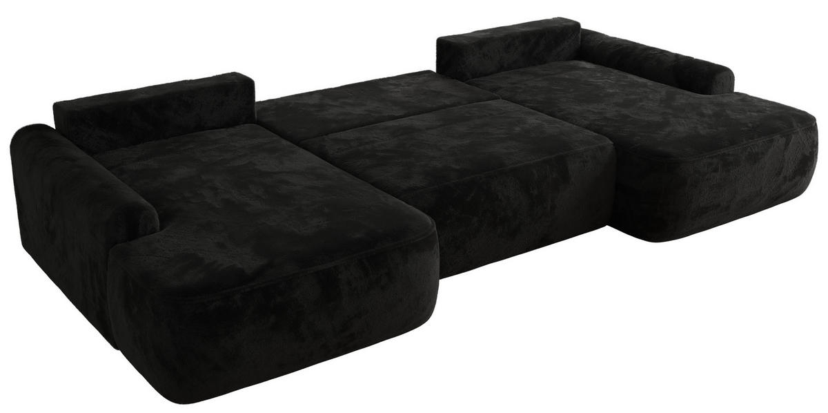 WOHNLANDSCHAFT CUBO U Schwarz Plüsch - Schwarz, Kunststoff/Textil (370/100/187cm) - MKS