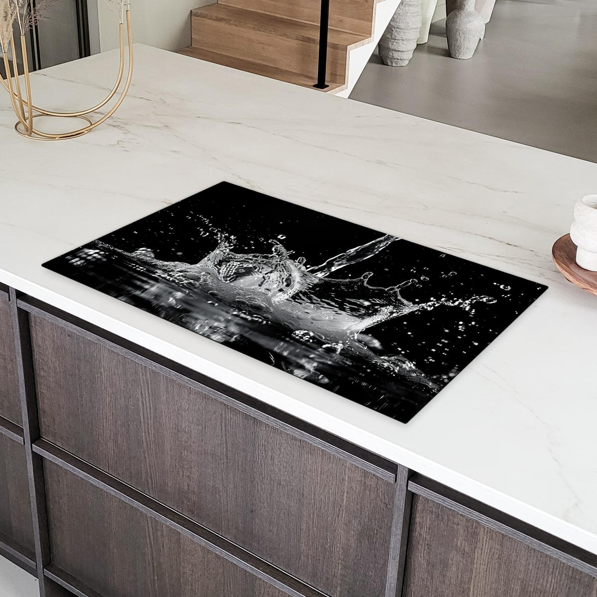 HERDABDECKPLATTE Wasser - Spritzwasser - Schwarz Induktionsschutz 91.6x52.7 cm - Schwarz, Kunststoff (91.6/52.7/0.2cm) - MuchoWow