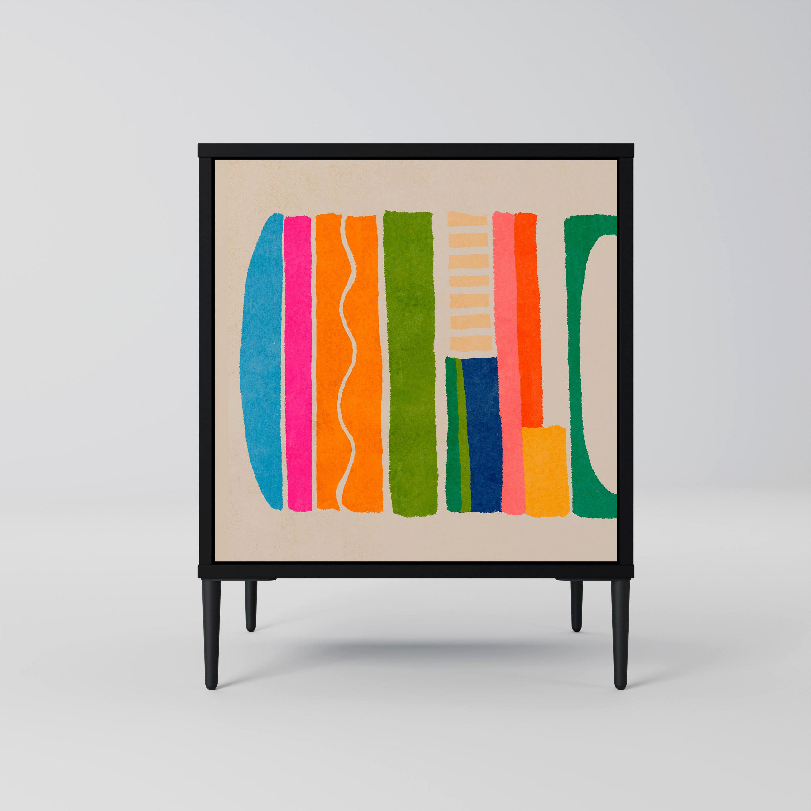 SIDEBOARD GEOMETRIC SHINE, Schwarz, 57,5x42x72,5 cm, Schwarze Metallfüße - Multicolor/Schwarz, Holzwerkstoff/Metall (57.5/72.5/42cm) - SpaceRebels