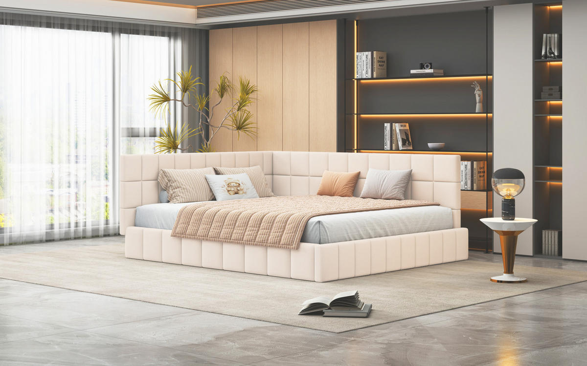 POLSTERBETT 160/200 cm Beige aus Stoff mit Lattenrost - Beige, Textil (160/200cm) - OKMYHOME