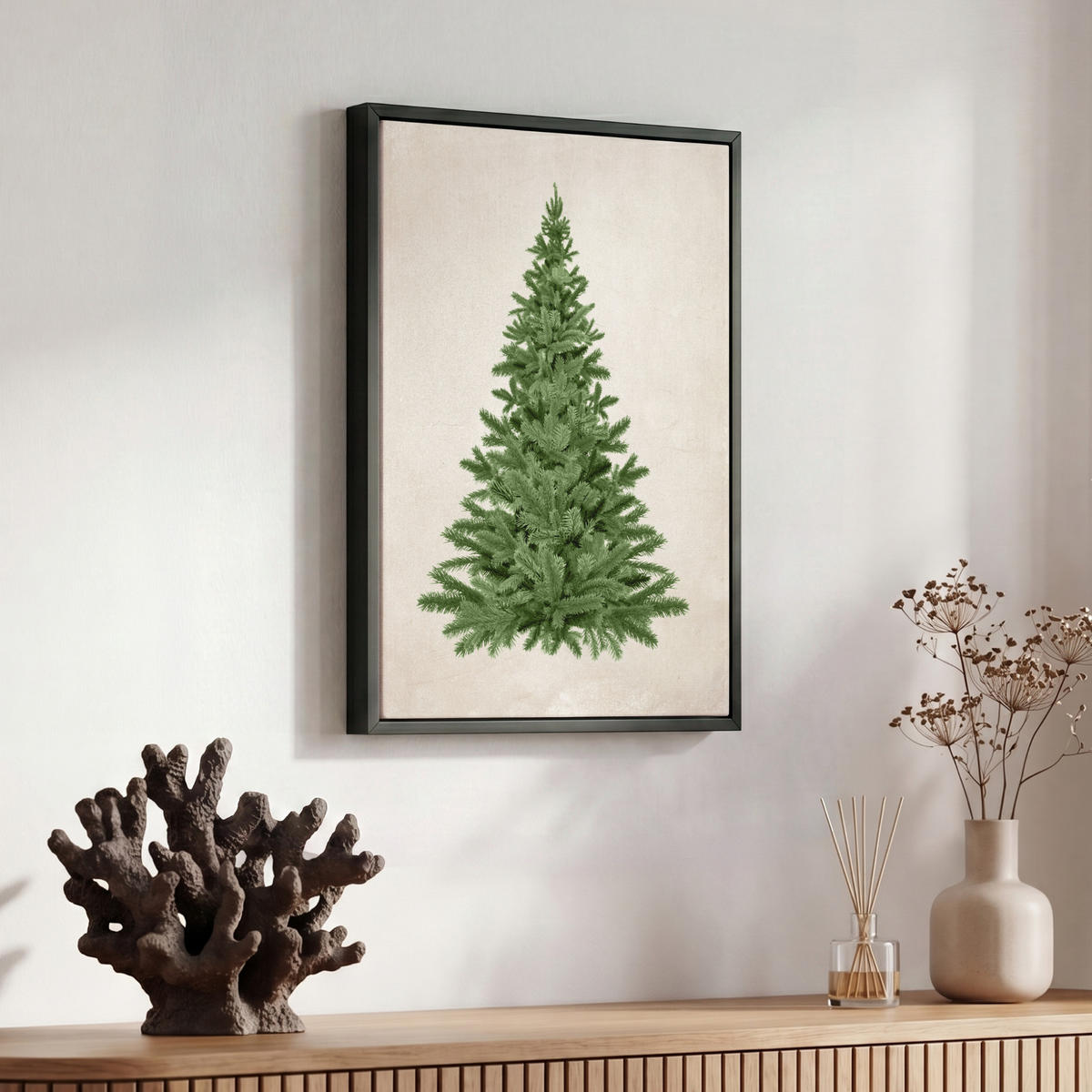 LEINWAND Bilder mit Rahmen - Weihnachtsbaum - Grün - Weihnachten - Feiertage - 30x40 - Olivgrün, Textil (30/40cm) - MuchoWow