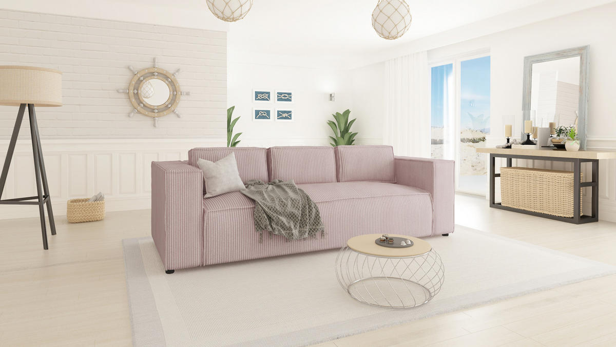 3-SITZER-SOFA Nova Puderrosa Cord - Pink/Schwarz, Holz/Kunststoff (230/64/92cm) - S-Style Möbel
