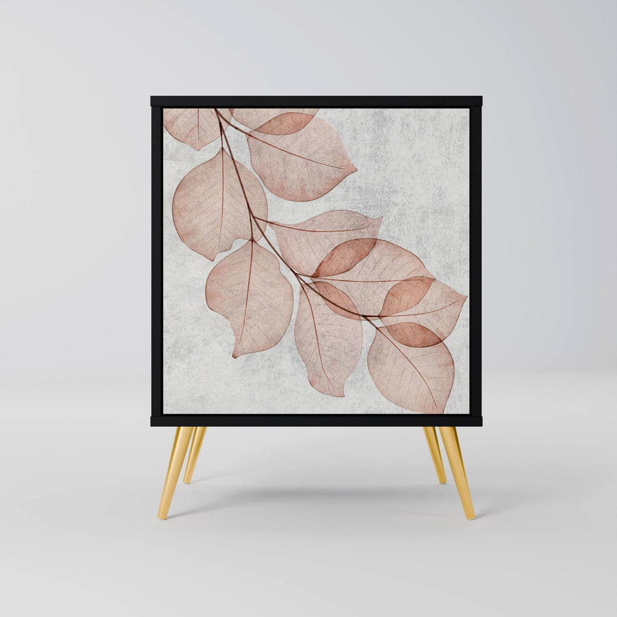 SIDEBOARD AUTUMN FRAGILITY, Schwarz, 57,5x42x75,5 cm, Goldfarbene Metallfüße - Goldfarben/Multicolor, Holzwerkstoff/Metall (57.5/75.5/42cm) - SpaceRebels