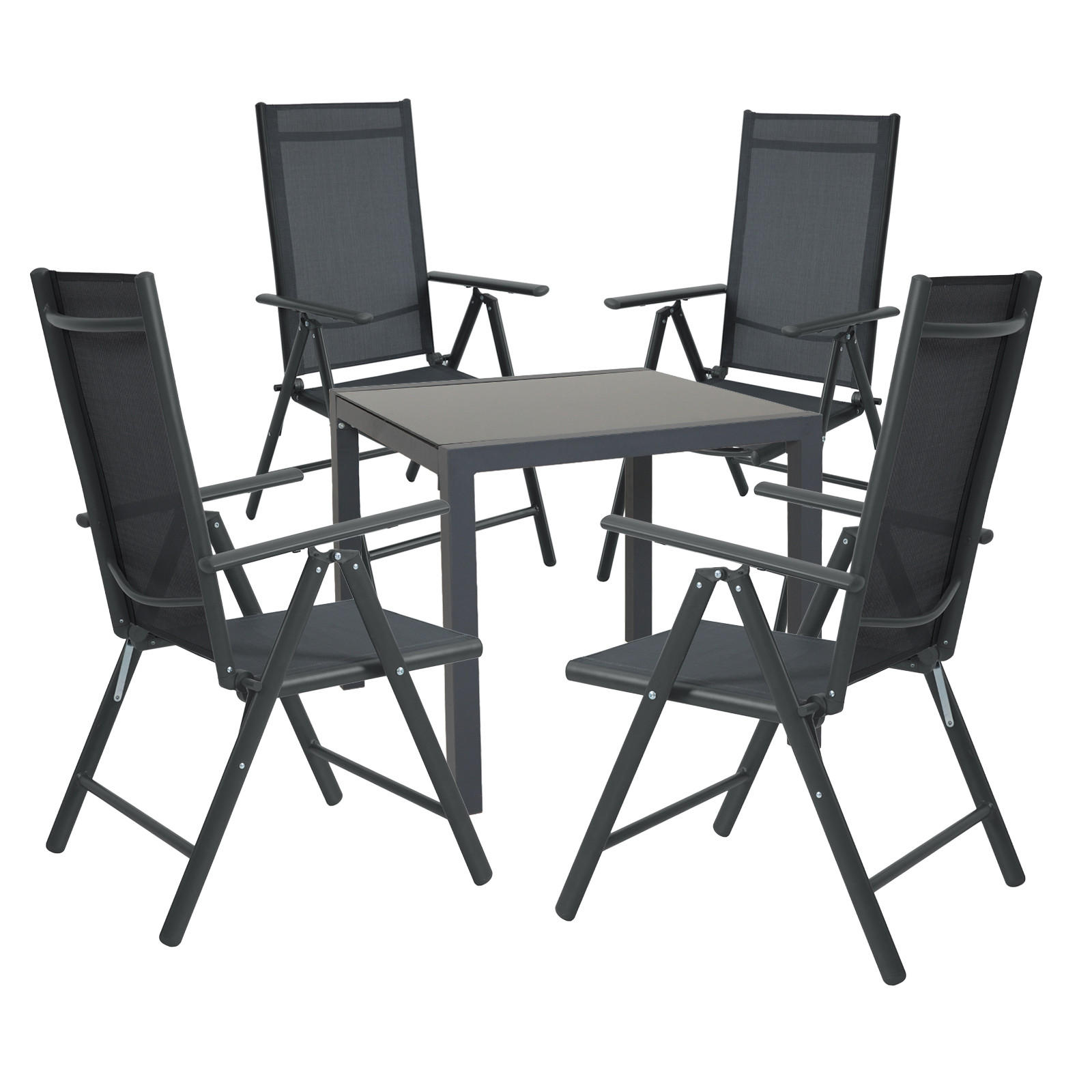 GARTENTISCH mit 4 Gartenstühlen Set 5-tlg - Anthrazit, Metall - SVITA