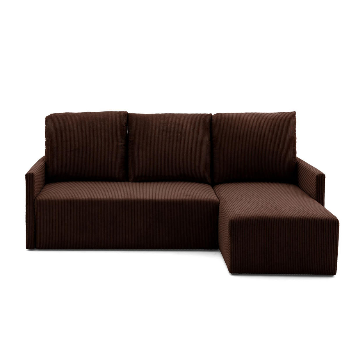 ECKSOFA GARDA L universell links/rechts montierbar mit Schlaffunktion 132x198 cm Cord Dunkelbraun - Dunkelbraun/Schwarz, Holz/Kunststoff (209/145cm) - NACANAPA