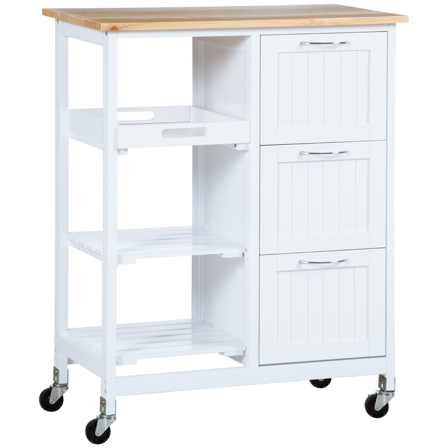 KÜCHENINSEL Weiß, SERVIERWAGEN MIT 3 SCHUBLADEN, Aus MDF, 67/37/84 cm - Weiß, Holzwerkstoff (37/84/67cm) - Rolipo